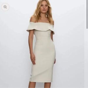 Babaton Contour Midi Ruslan Off The Shoulder Dress in Bone / Cream Size 2
